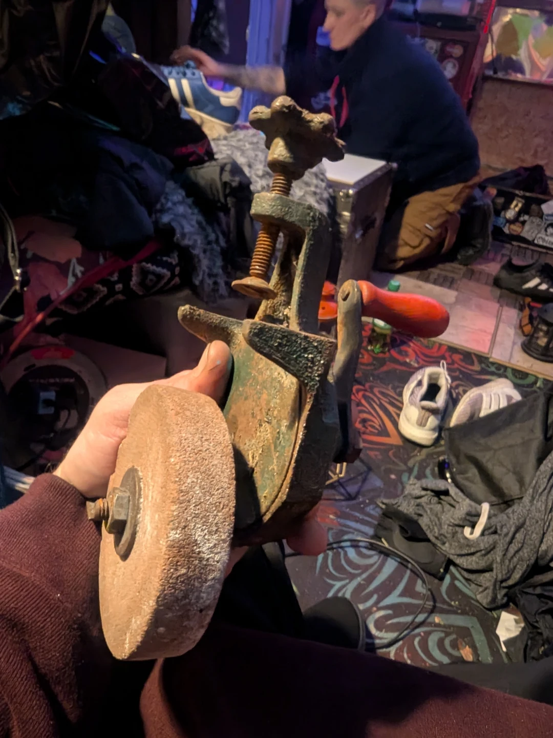 Vintage Hand Crank Bench Grinder - photo 2