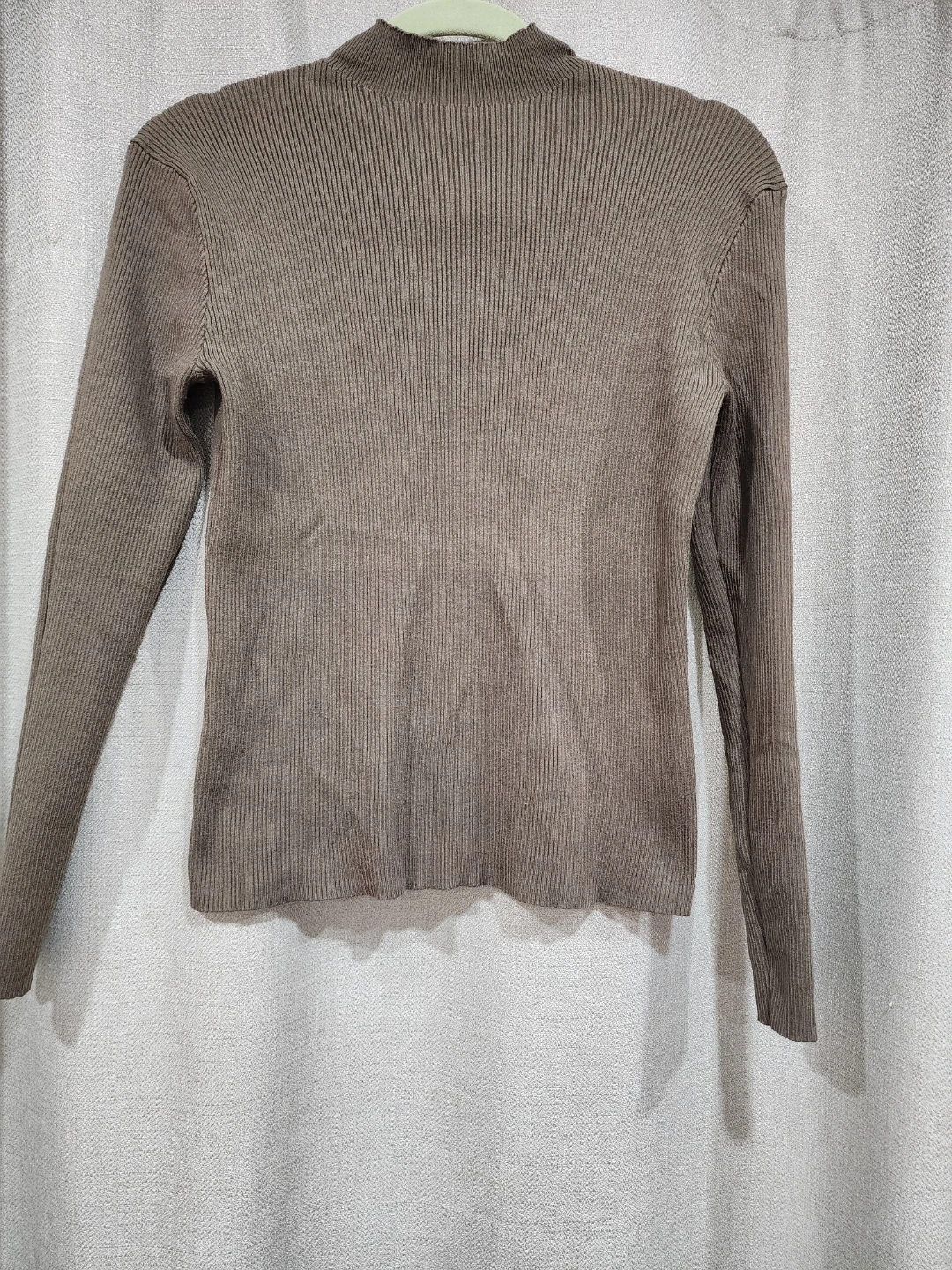 Point Knits Mock Neck Ribbed Sweater Brown - photo 2