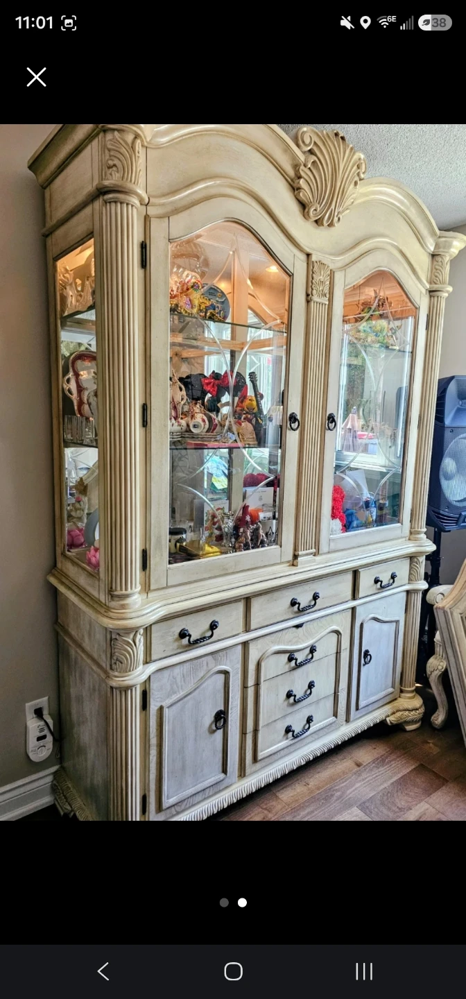 Large Antique-Style Light Wood China Cabinet - photo 2