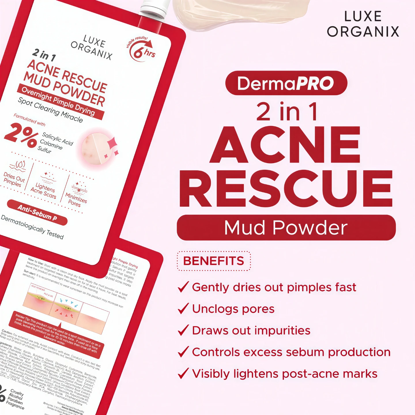 2 in 1 Acne Solution Mud Powder Overnight Pimple Treatment 9g - photo 5