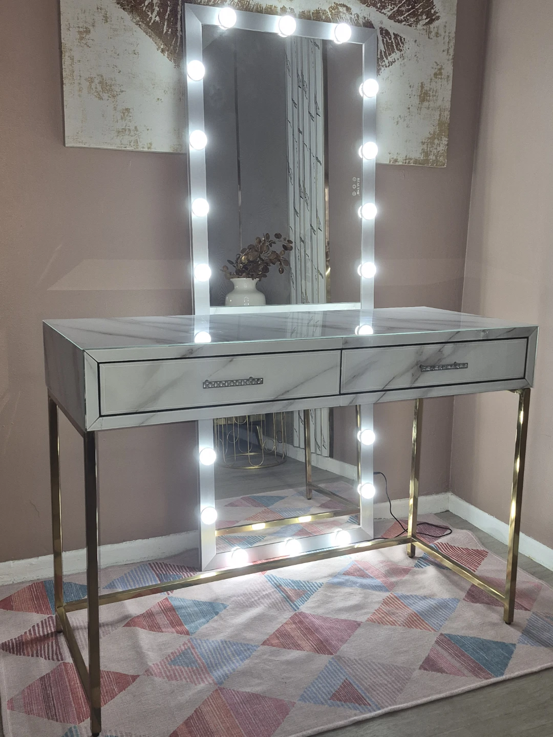 HomeSense Marble Vanity Table with LED Mirror