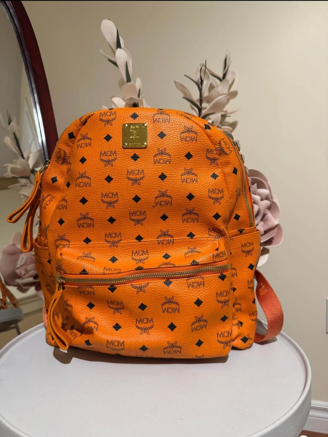 MCM Stark Studded Visetos Backpack - Orange
