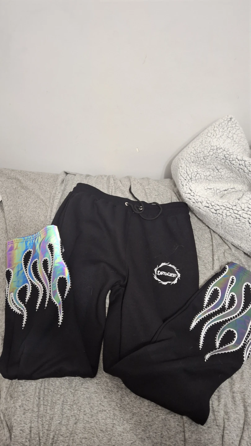 Drocer Black Joggers with Reflective Flame Detail