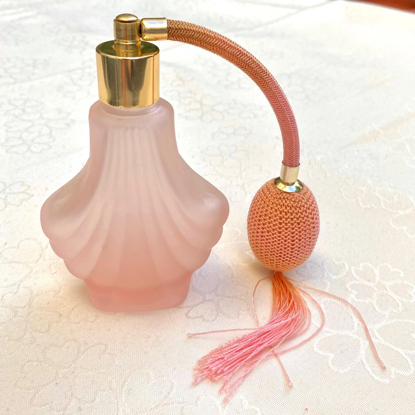 Vintage Frosted Pink Glass Perfume Atomizer