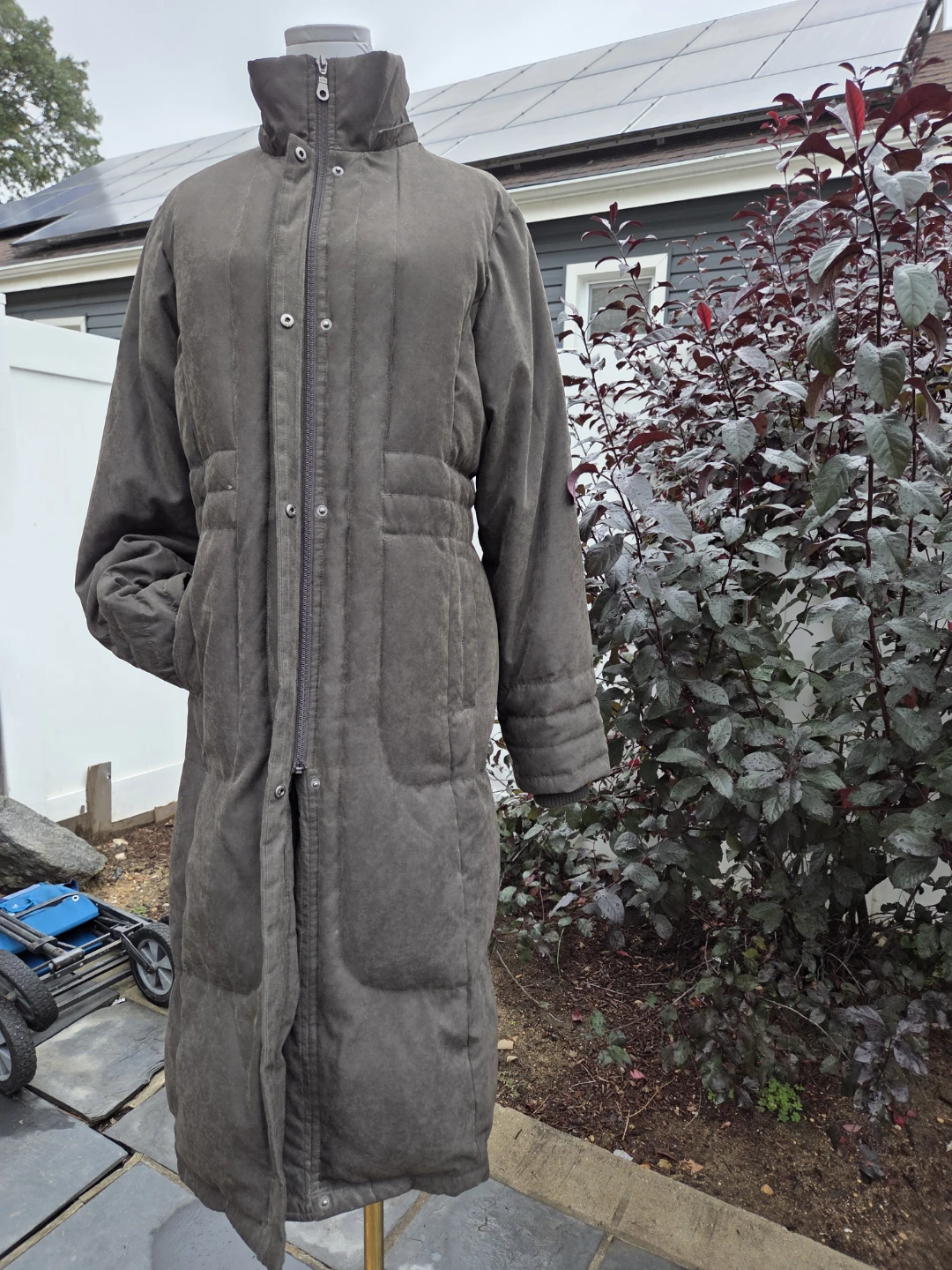 Long Olive Green Quilted Coat - photo 4