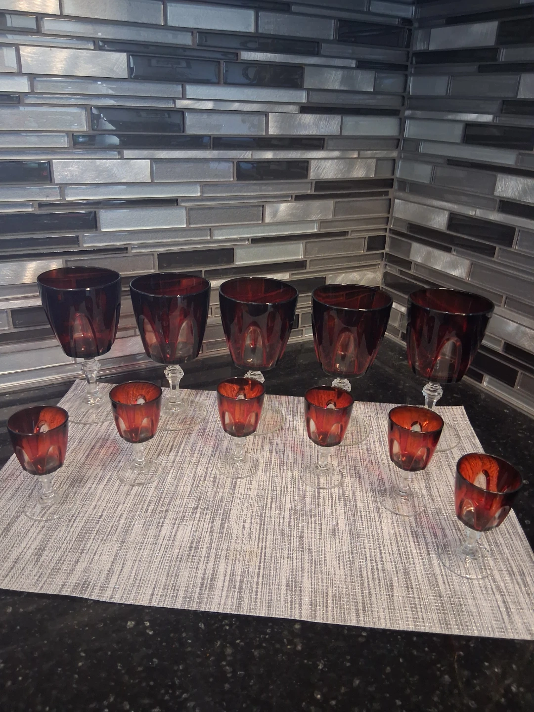 Set of 11 Vintage Ruby Red Stemware Glasses - photo 4