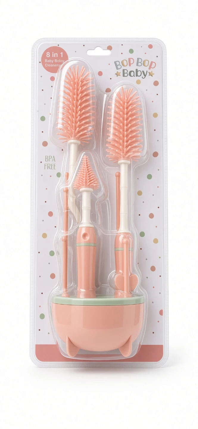 New Bop Bop Baby 8-in-1 Baby Bottle Cleaner Set – Pink