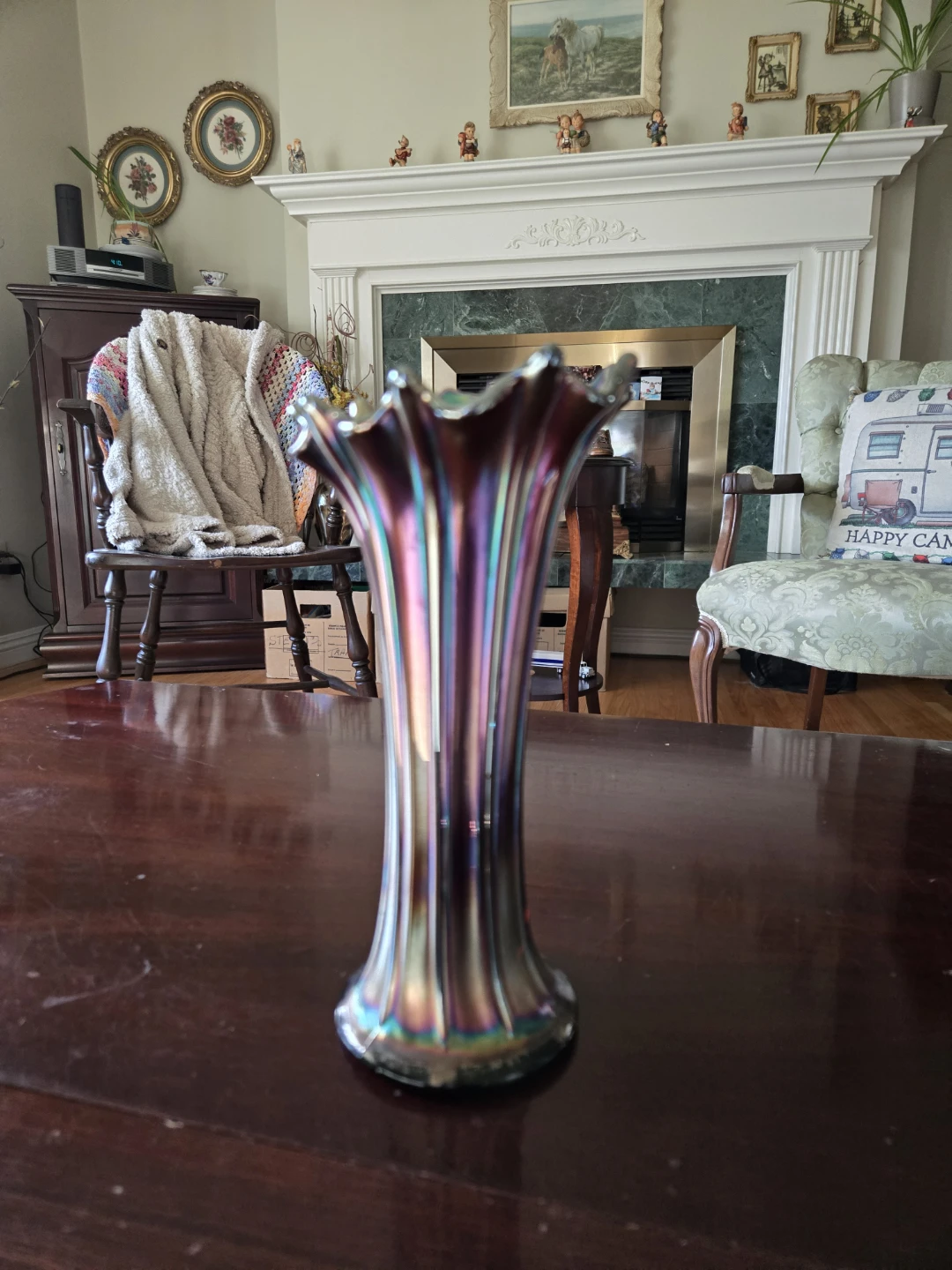 Antique 9" Amethyst Carn Swung Vase - Fenton Fine Rib