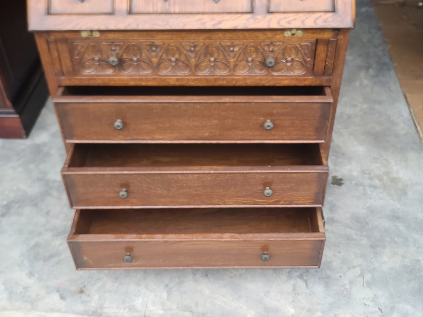 Vintage Carved Oak Secretary Desk - photo 3