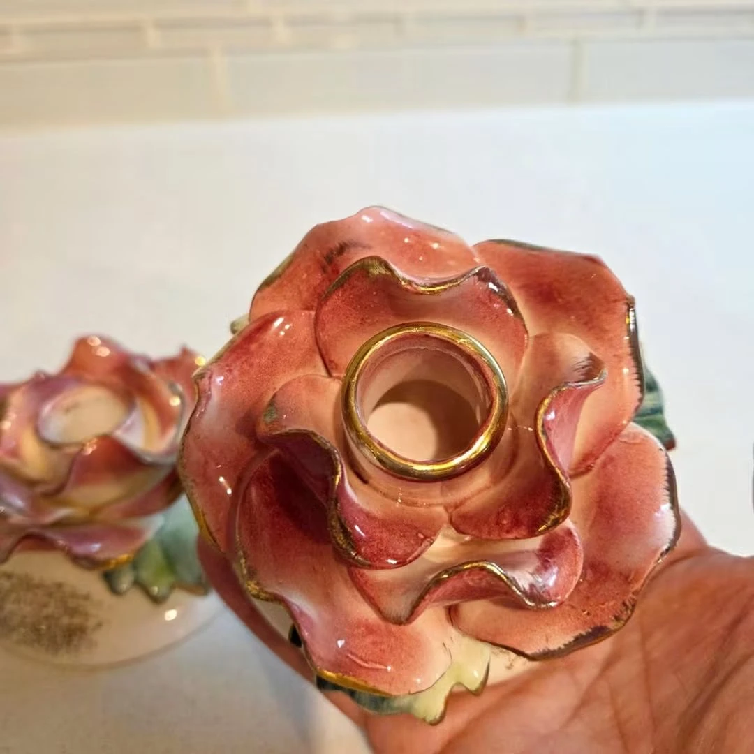 vintage Commodore porcelain rose candle holders - photo 2