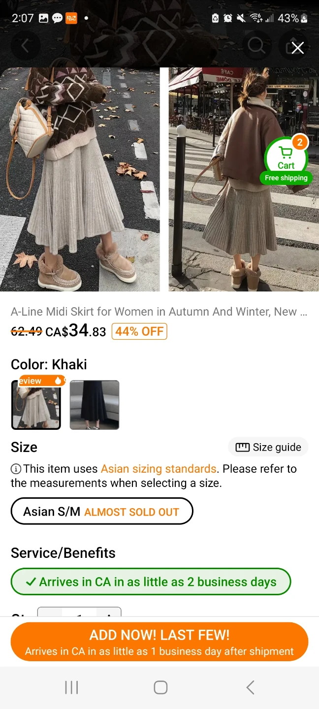 A-Line Midi Knit Skirt - Khaki