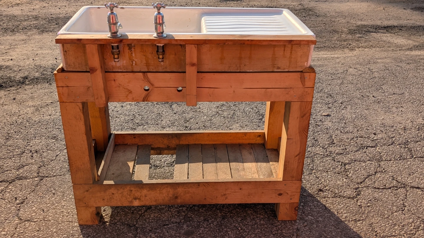 Vintage Ceramic Sink with Custom Wooden Stand - photo 3