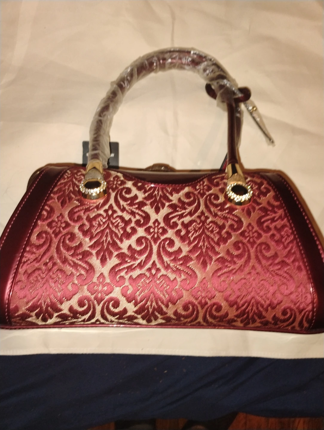 Burgundy Damask Pattern Handbag