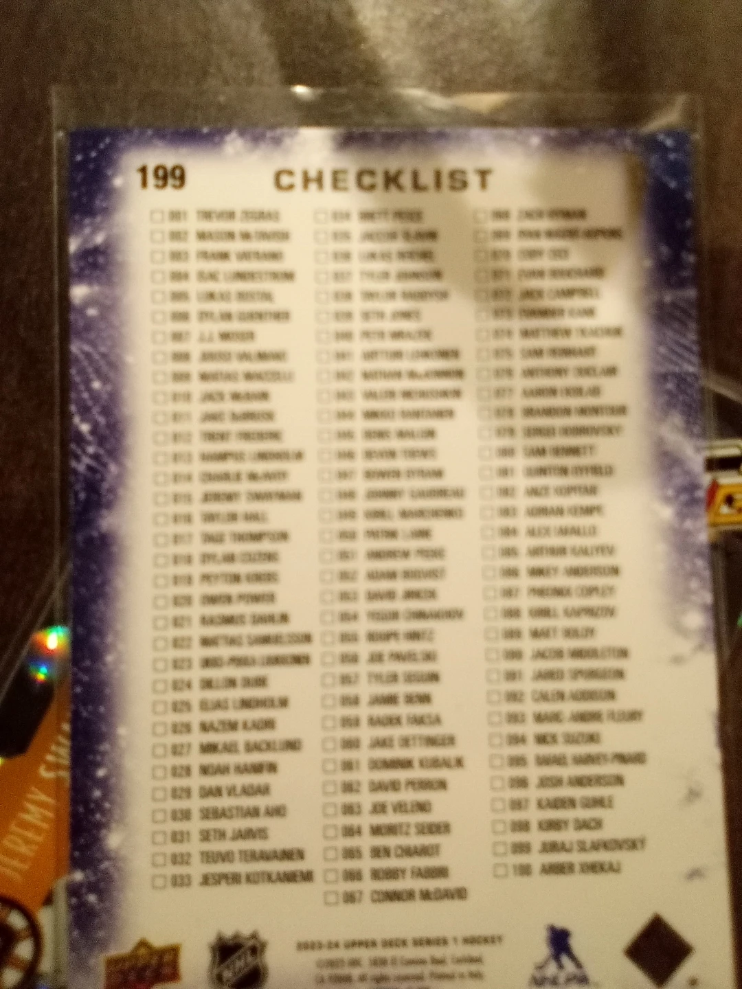 2023-24 Upper Deck Series 1 Hockey Checklist Card - photo 2