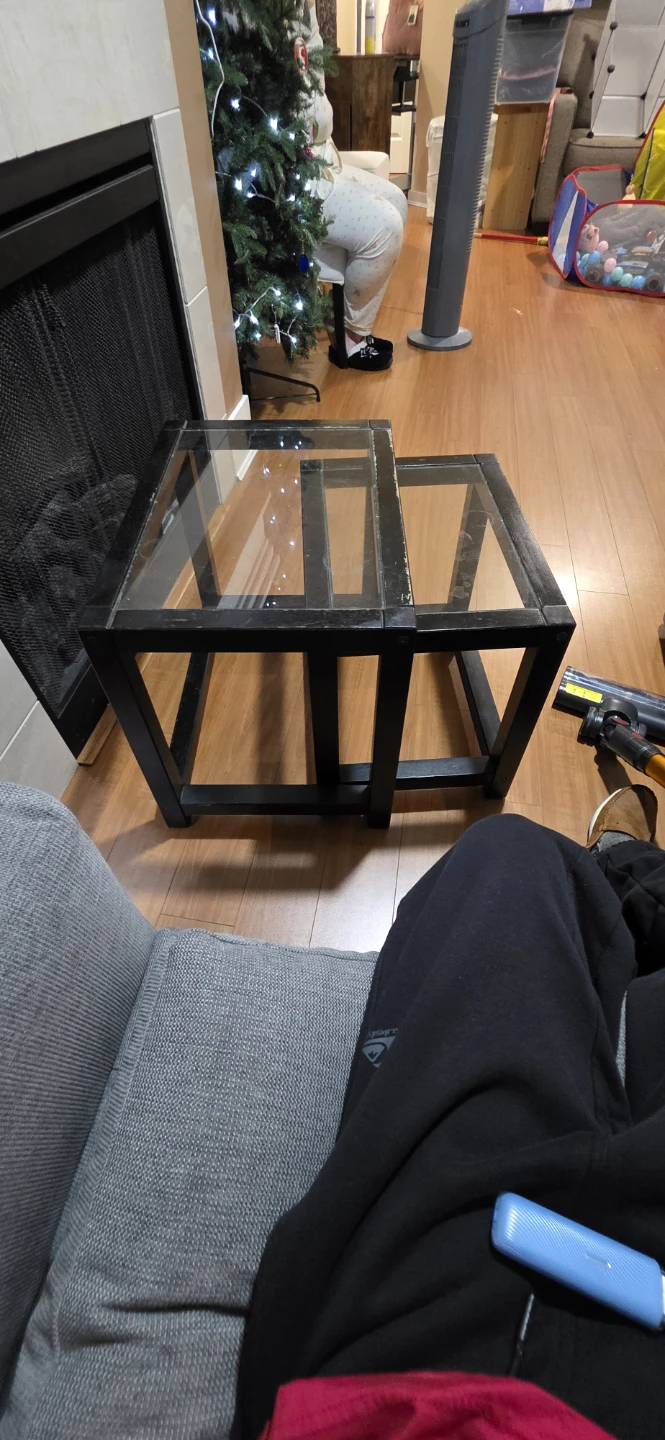 Set of Two Black Glass Nesting Tables