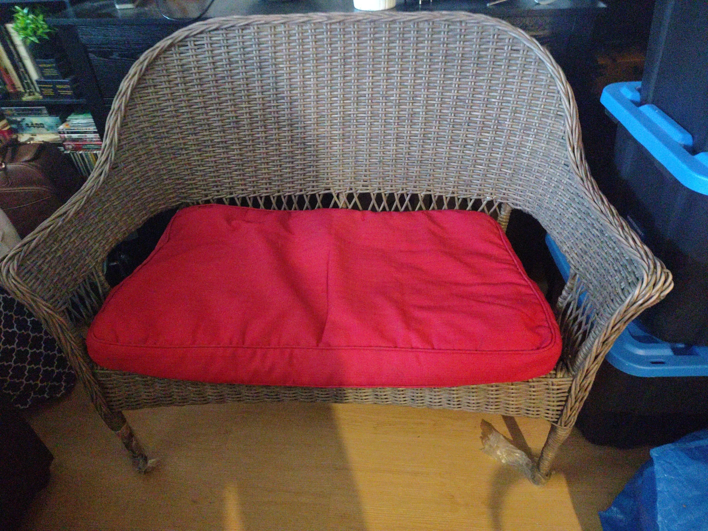 One Wicker loveseat and two patio chairs with cushions - photo 2