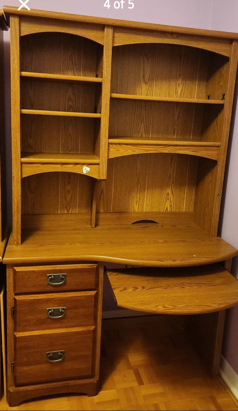 Oak Finish Computer Desk with Hutch - photo 2