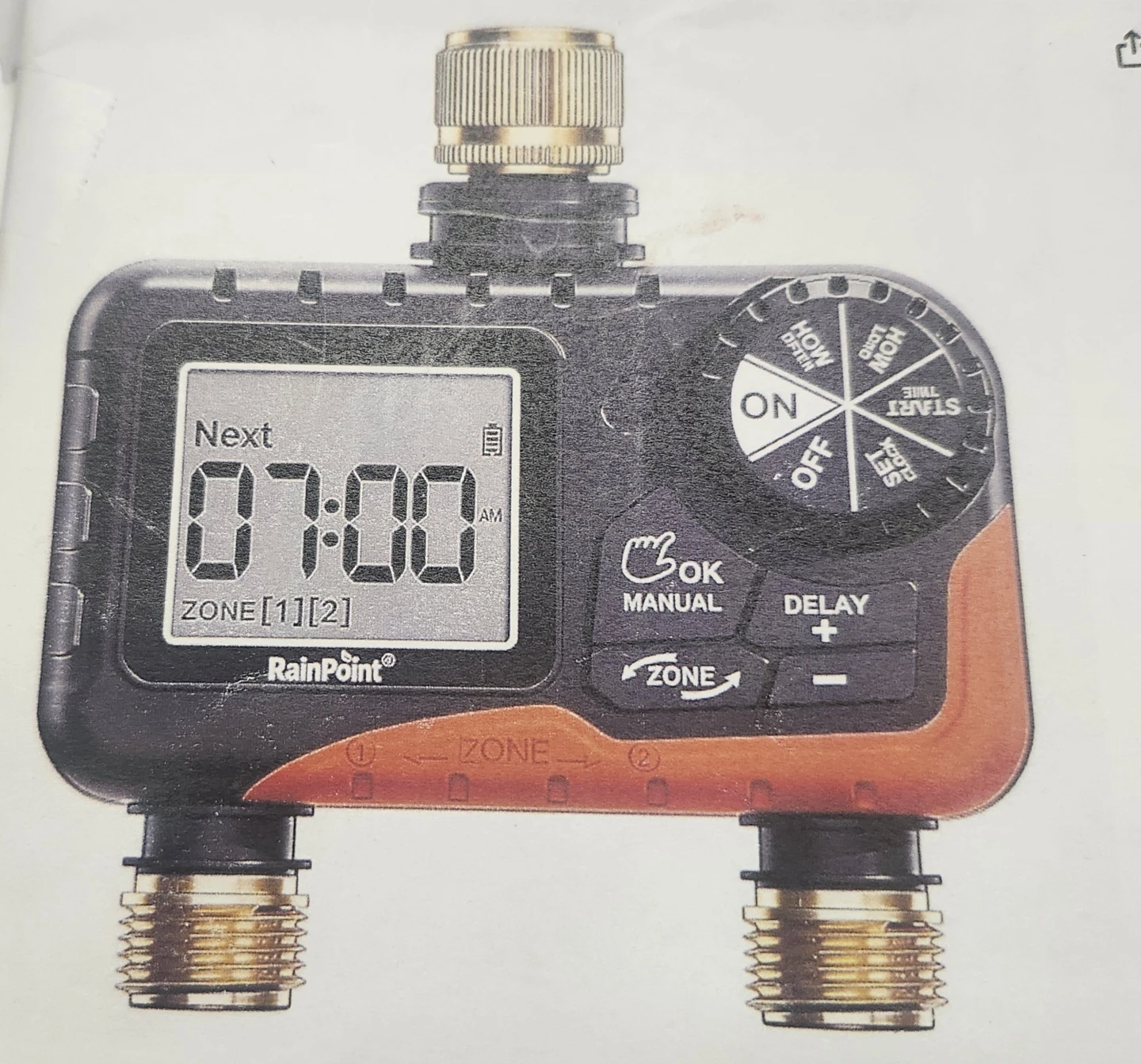 (Orange) RainPoint 2-Zone Digital Water Timer