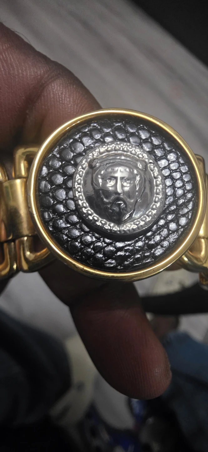 Vintage Black Leather Belt with Medusa Motif