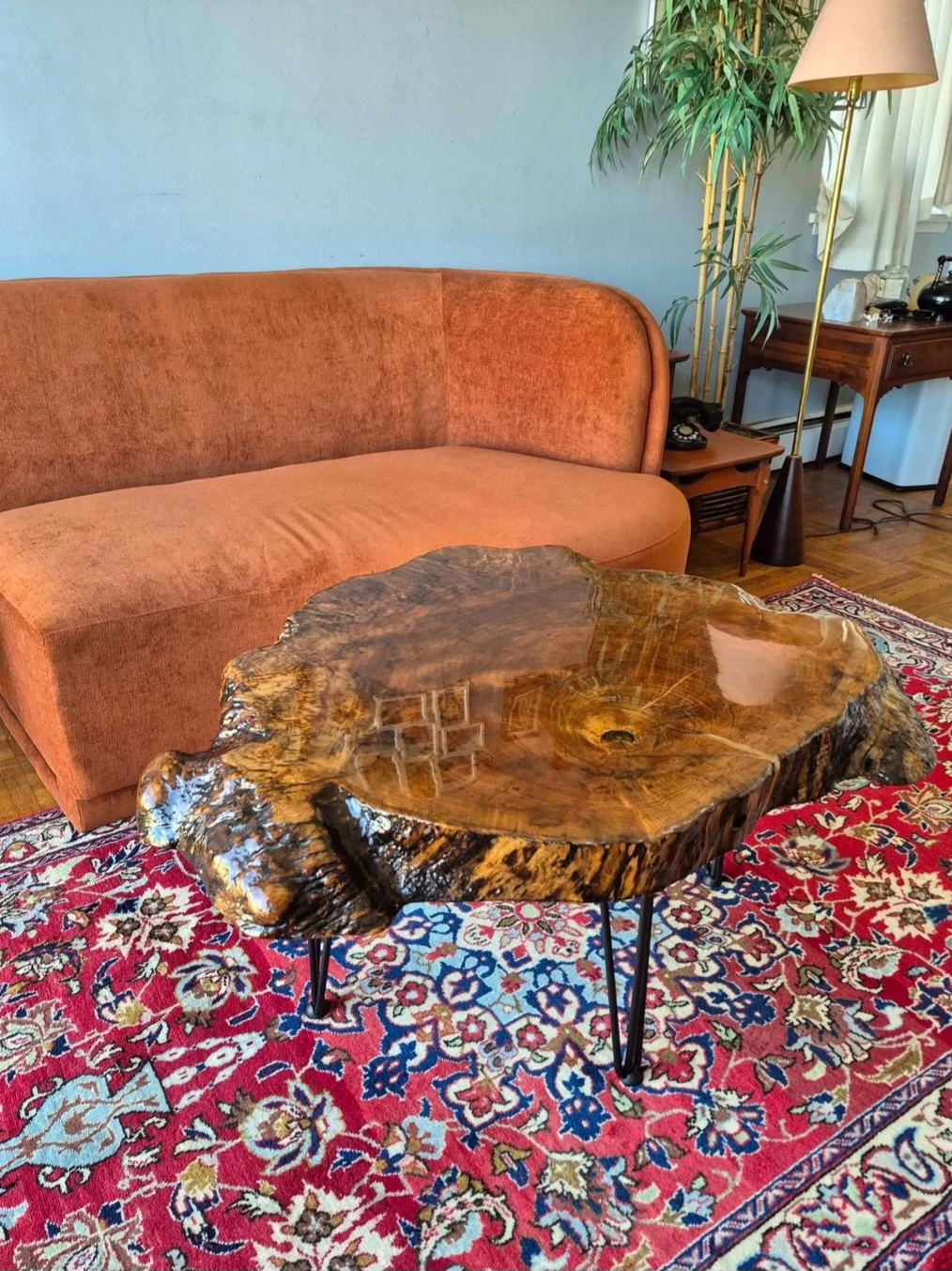 Large Vintage Live Edge  Burlwood Slab Coffee Table