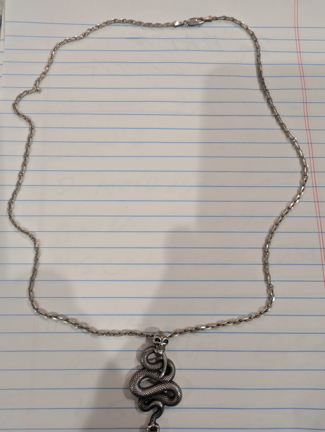 Solid Sterling Silver Large  Coiled Snake Pendant Skull Bail