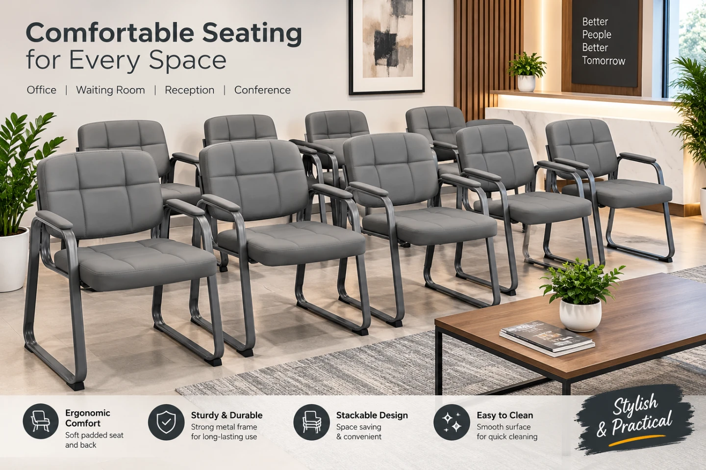 New<> Grey Padded Guest Chair