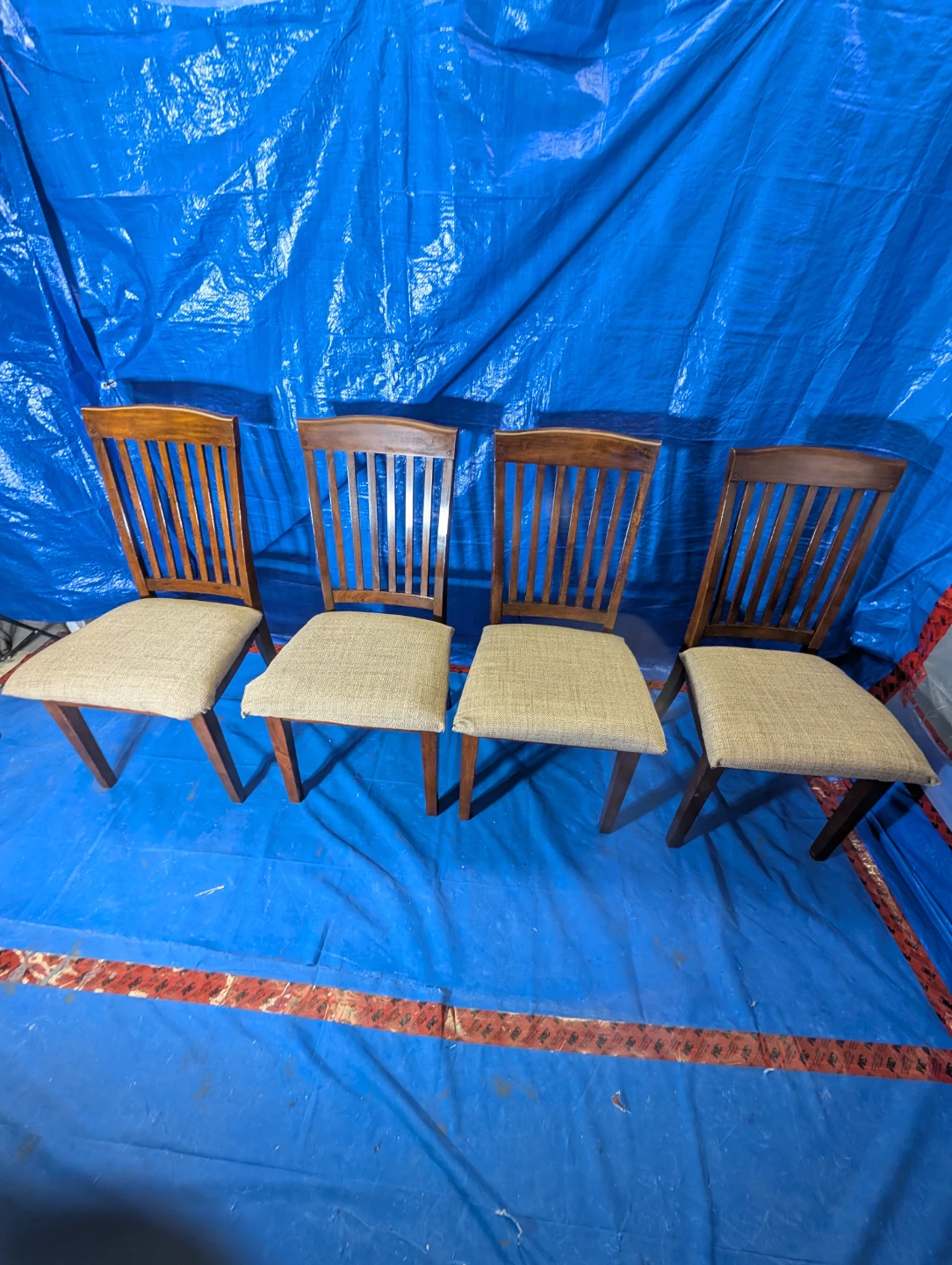 Set of 4 Wooden Dining Chairs (Reupholstered) - photo 3