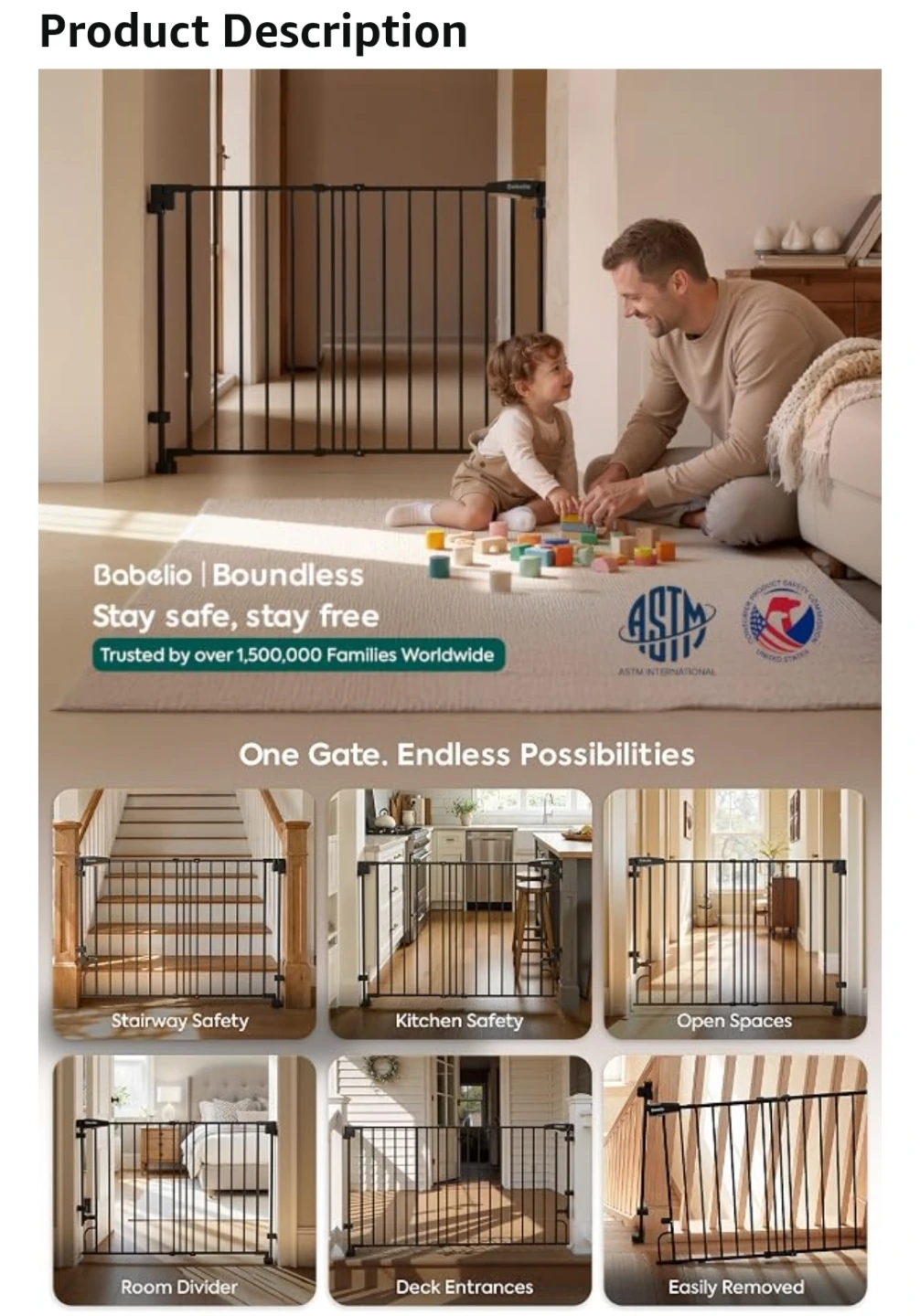 Baby Gate for Stairs No Bottom Bar, 29-43", 30" - photo 4