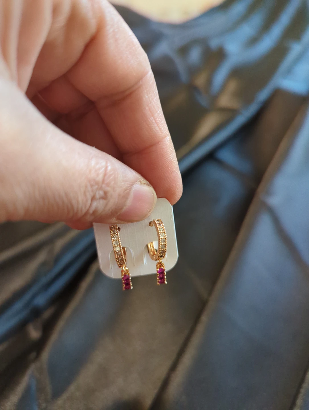 Gold-tone hoop earrings with crystals - photo 2