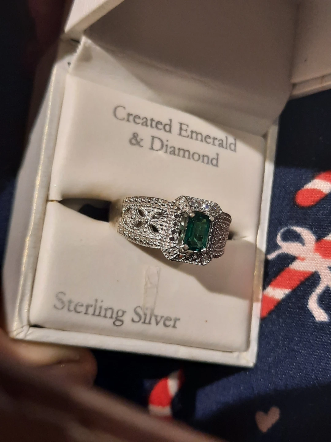 Created Emerald and Diamond Sterling Silver Ring