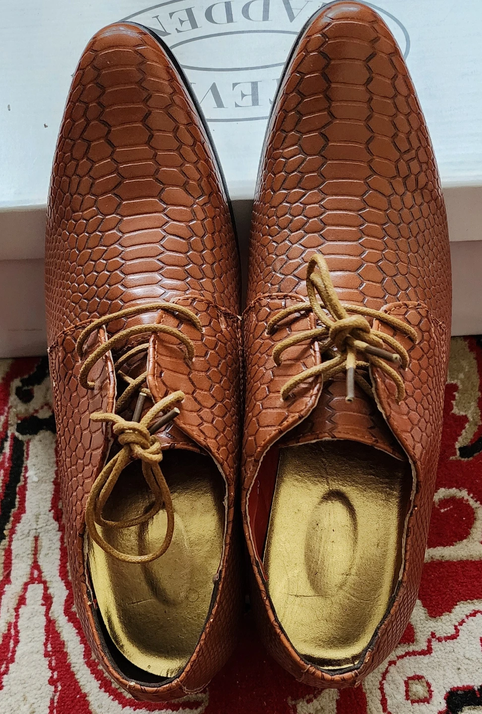 Men's/Unisex Brown Snake-Embossed Leather Oxford Heeled Shoes - photo 5