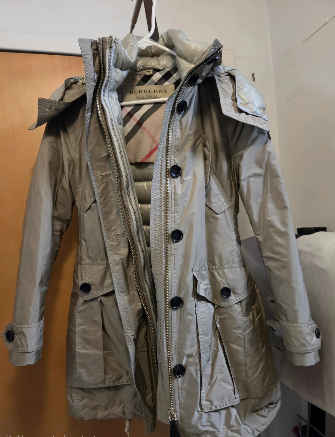 Burberry Women's 2-in-1 Hooded Down & Windbreaker Jacket Beige