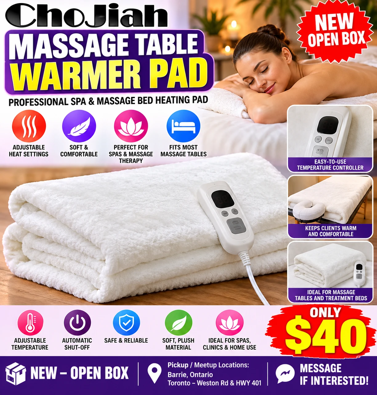 ChoJiah Massage Table Warmer Pad - New Open Box