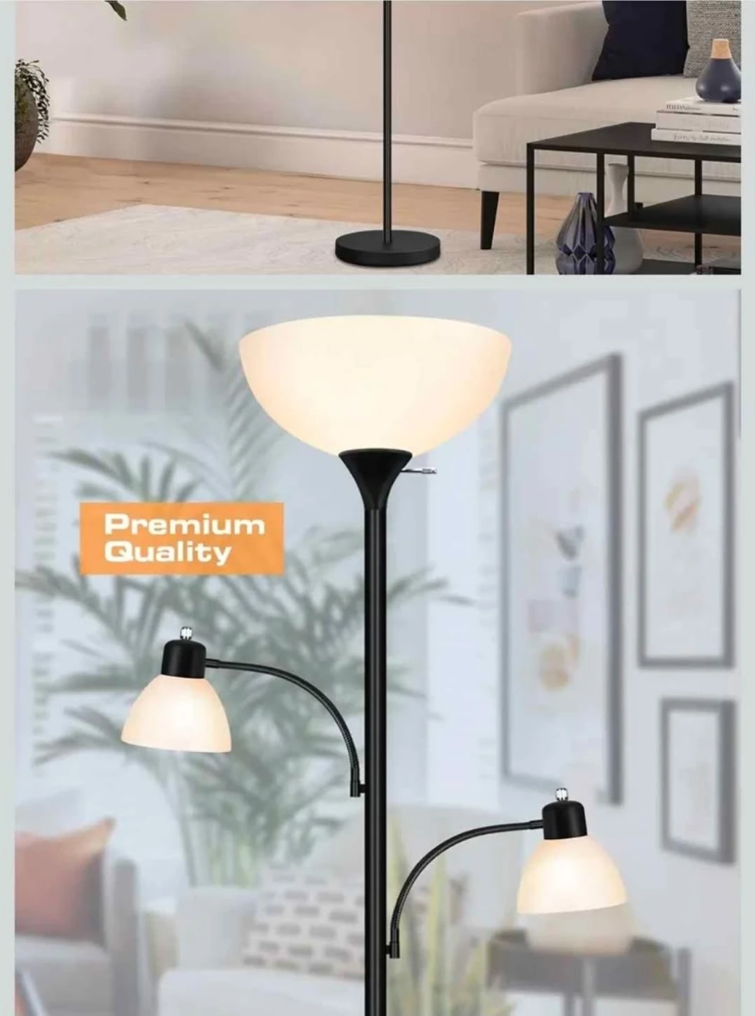 Black Torchiere Floor Lamp with 2 Adjustable Reading Lights - photo 3