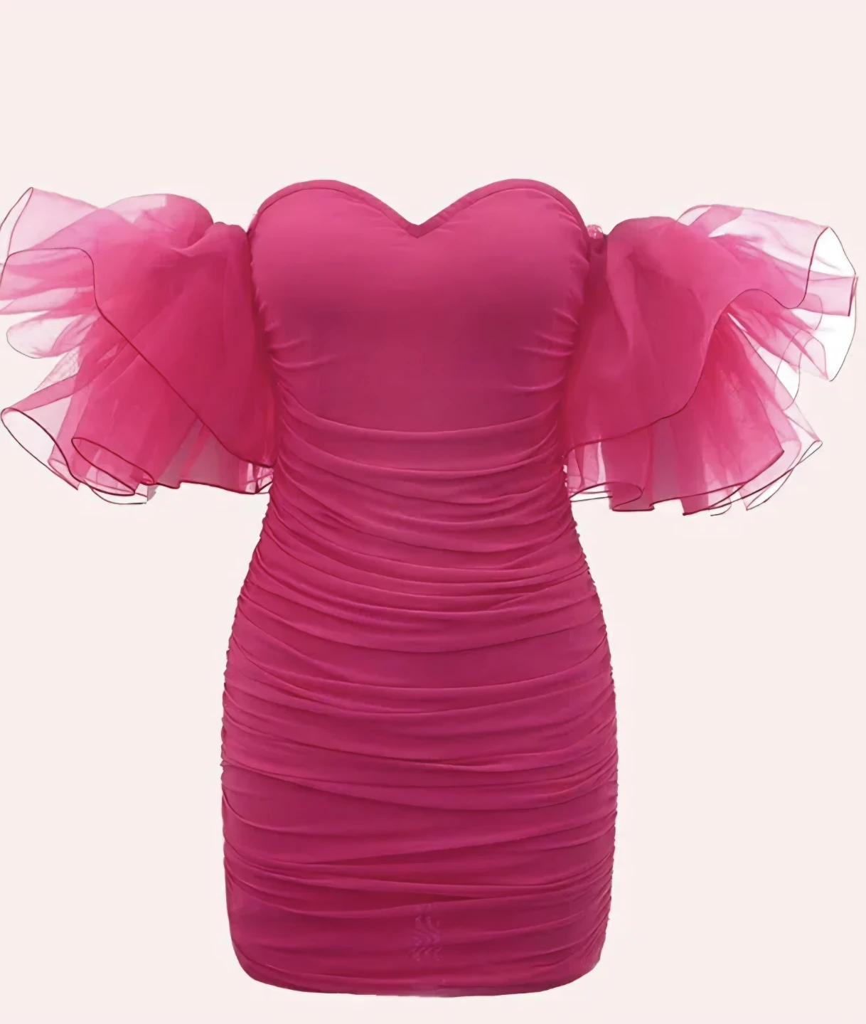 Pink Ruched Ruffle Sleeve Mini Dress Size XL