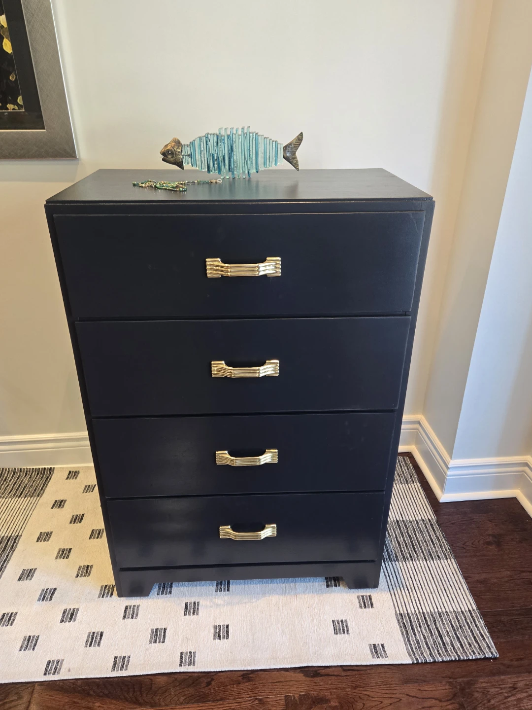 MCM Black Dresser with Brass Handles