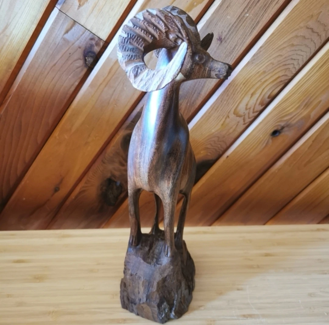 Vintage Hand Carved Ironwood Ram Sculpture - photo 2
