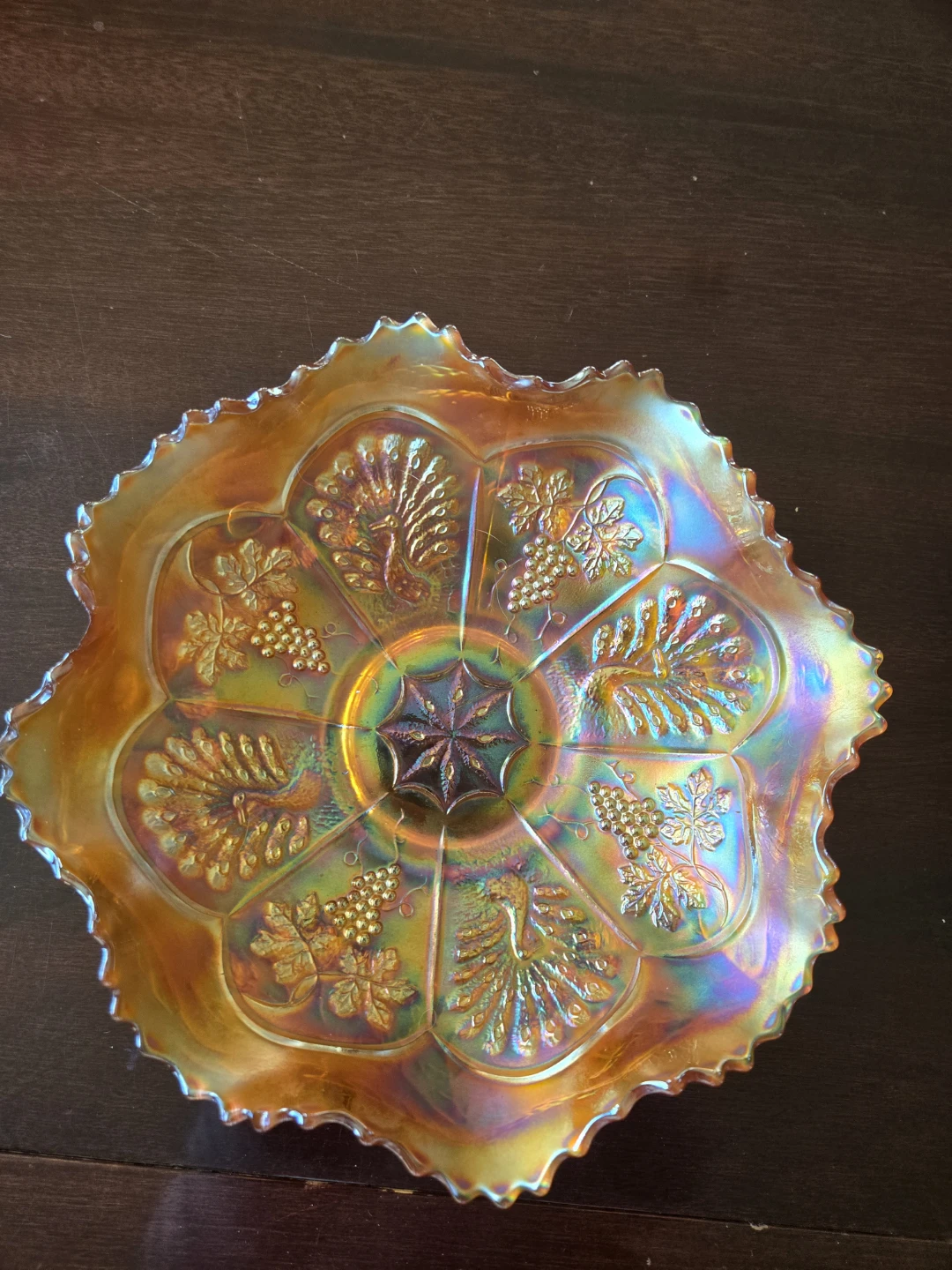 Fenton "Peacock and Grape" Marigold Bowl (Circa 1912)
