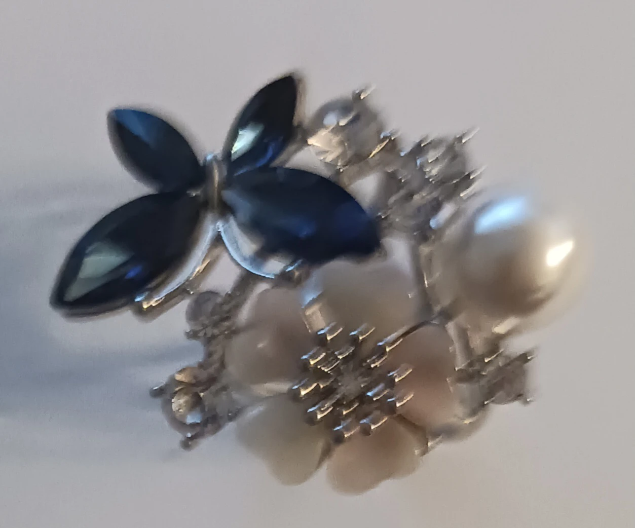Butterfly and Pearl Statement Ring