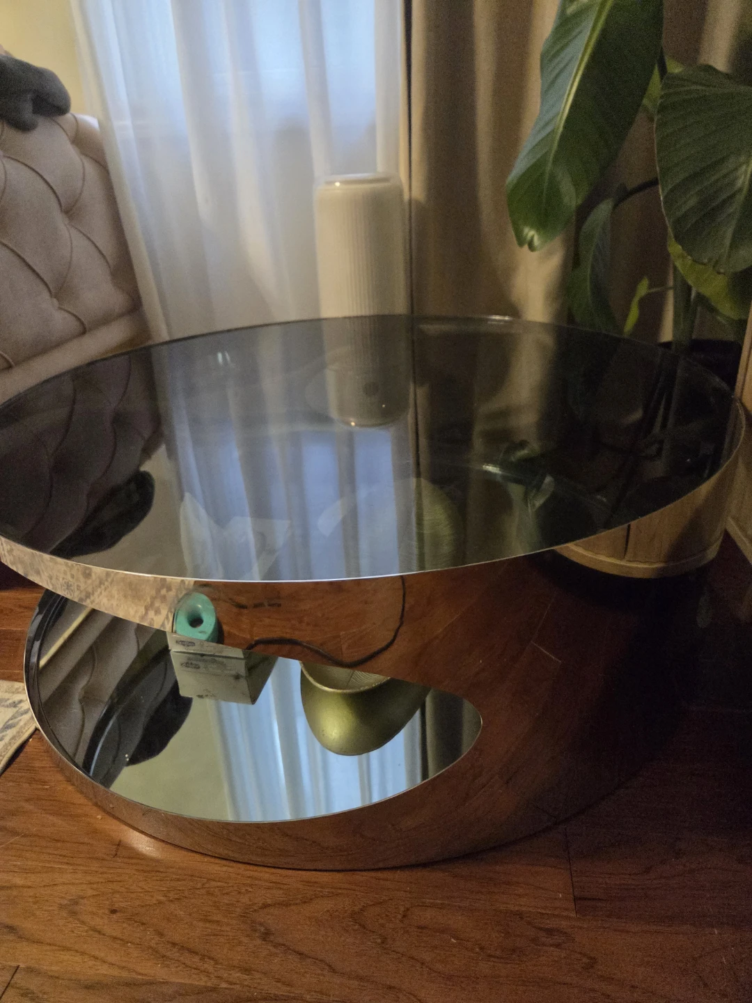 Modern Round Glass and Chrome Coffee Table - photo 2