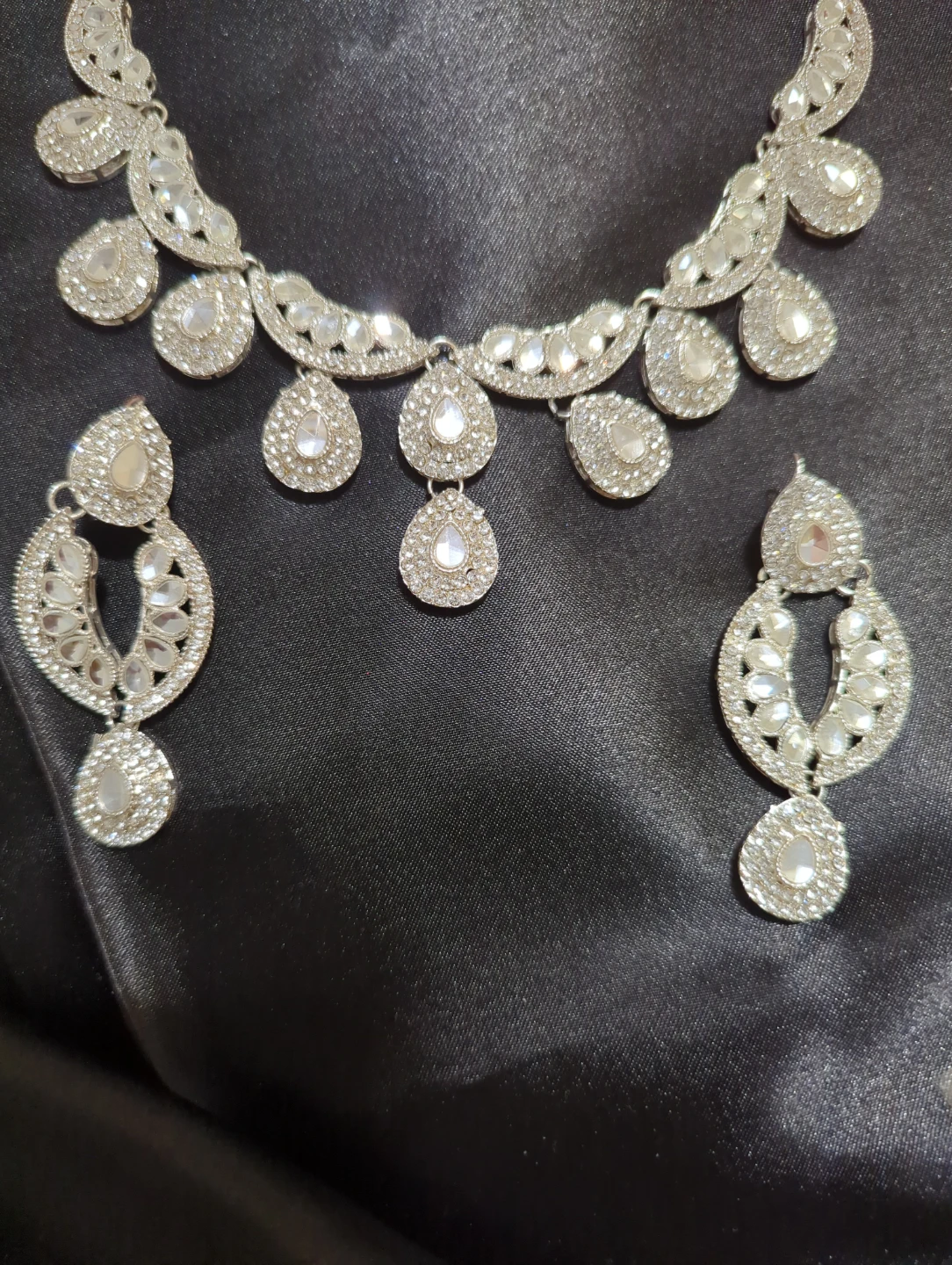 Silver-Tone Rhinestone Necklace and Earring Set