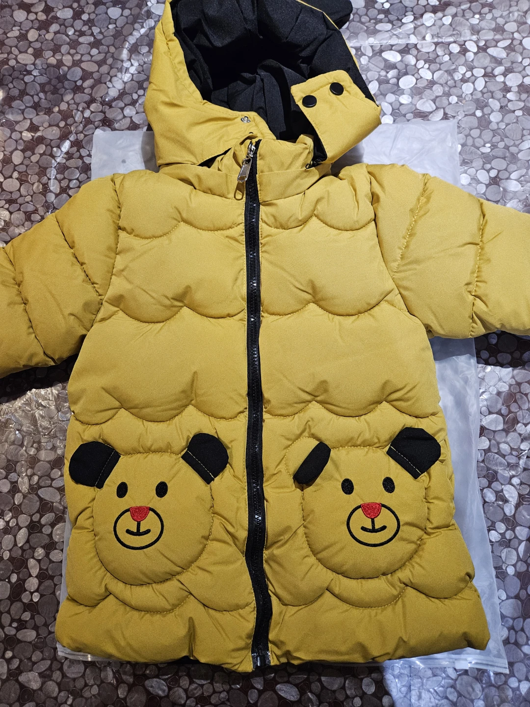 Mustard Yellow Bear Puffer Jacket