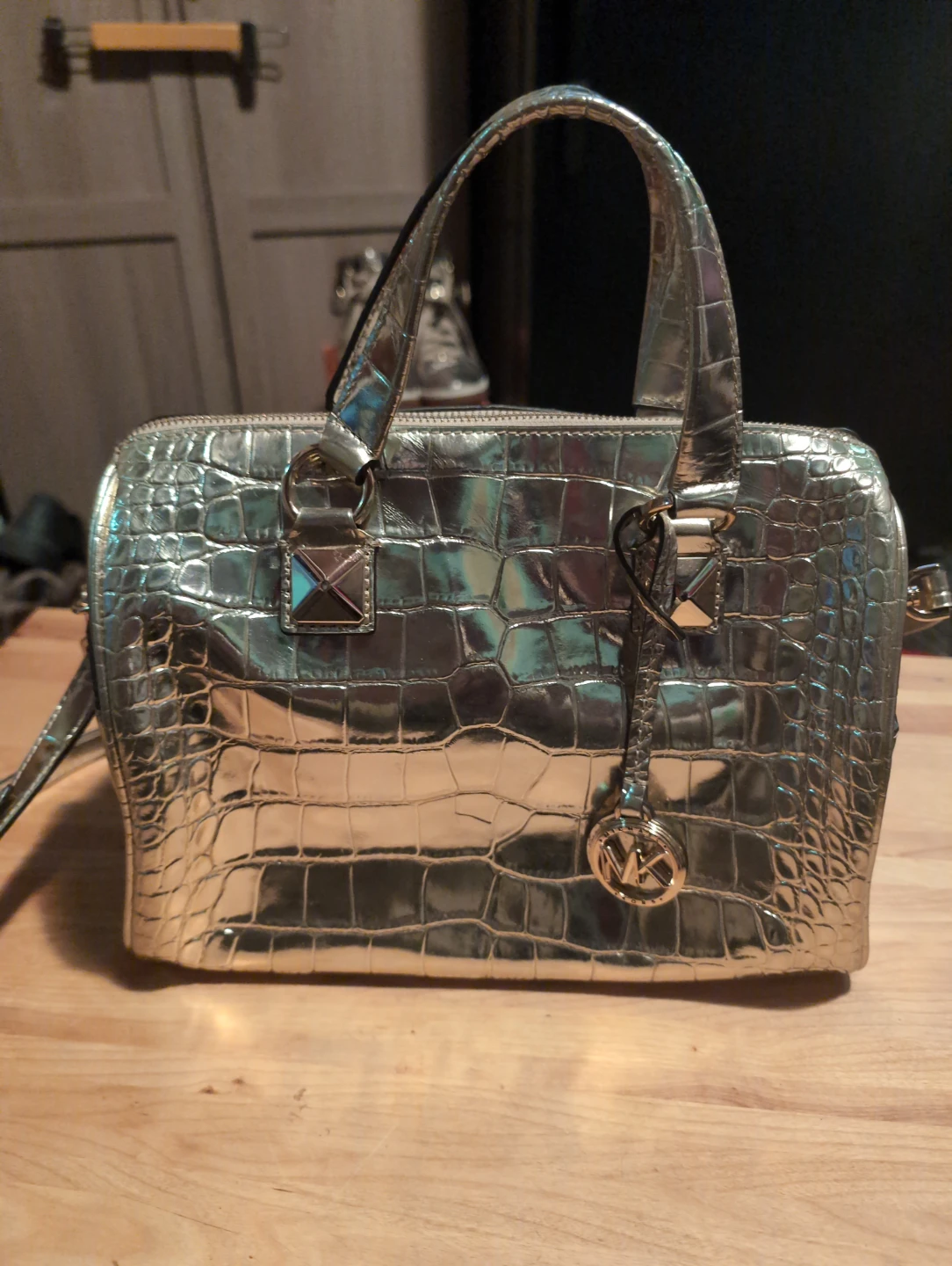 Michael Kors Metallic Gold Croc-Embossed LeatherSatchel