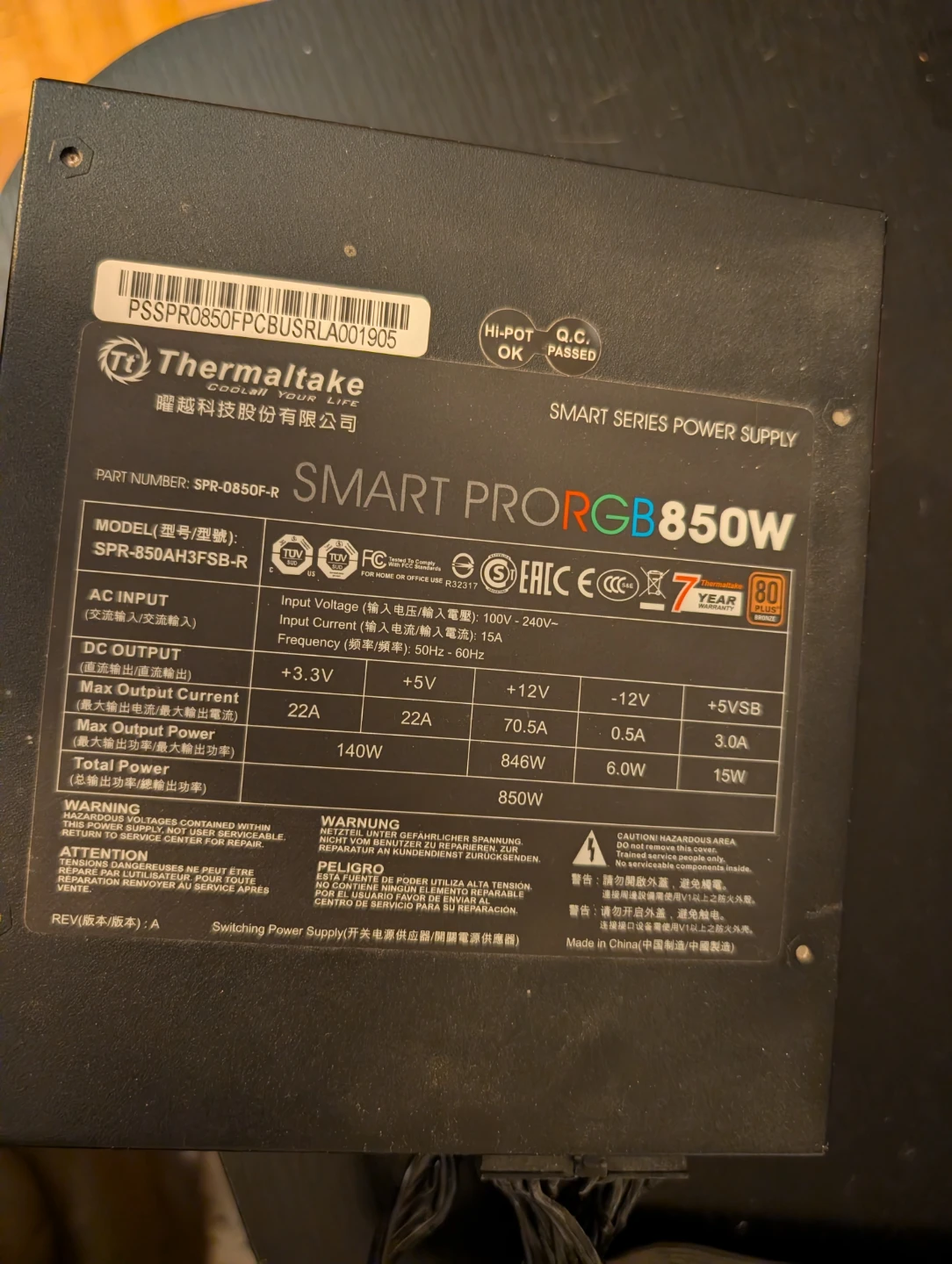 Thermaltake Smart Pro RGB 850W Power Supply - photo 2