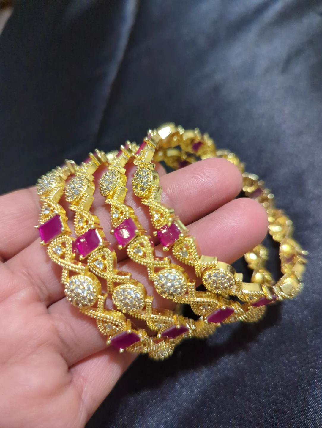 Gold-tone Bangles with Pink Stones - photo 4