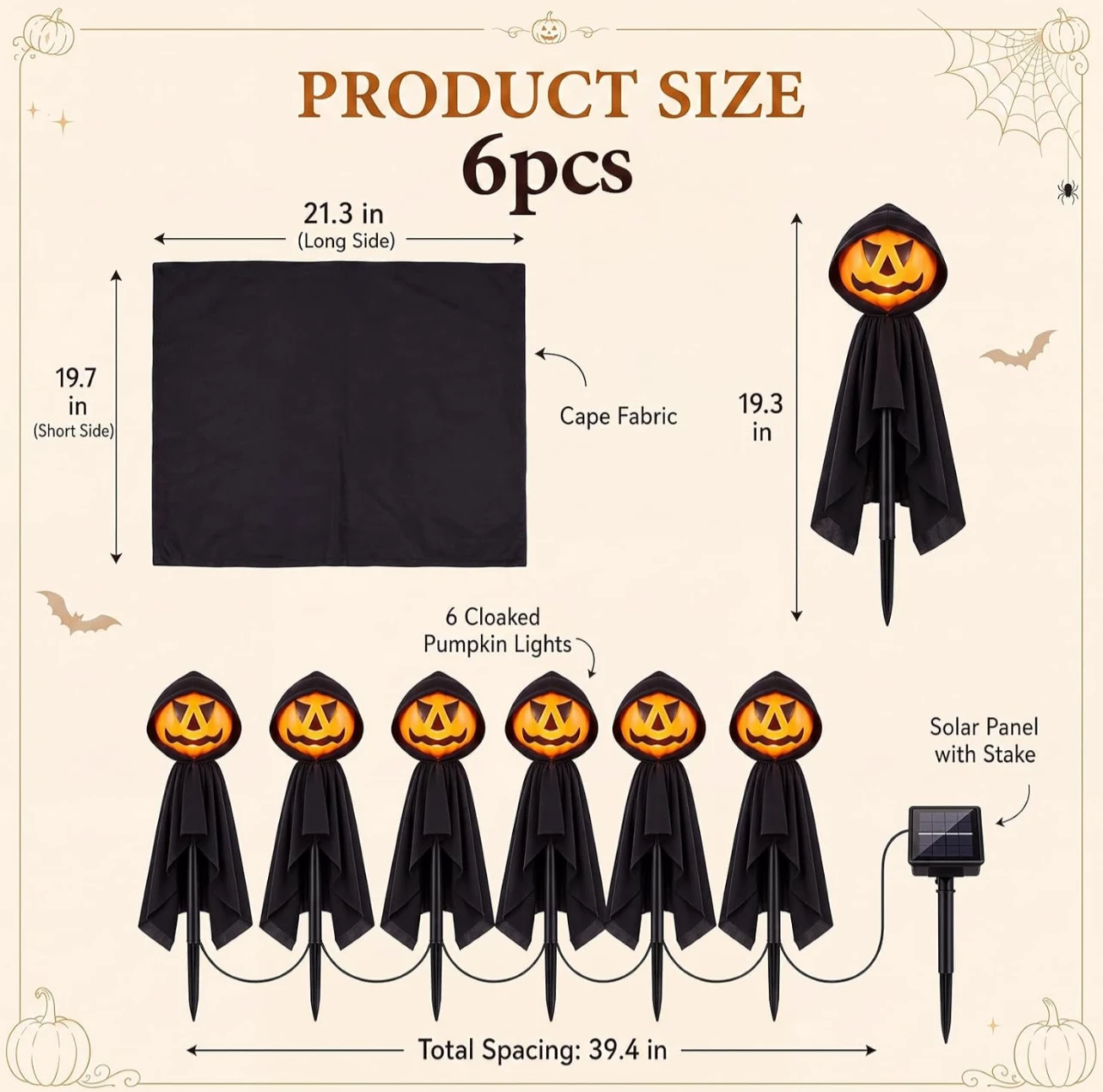 New 6-Piece Solar walkway Halloween Pumpkin Light Set - photo 2