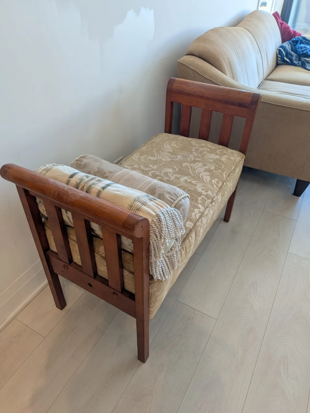 Move out sale: Vintage Wooden Upholstered Bench - photo 2
