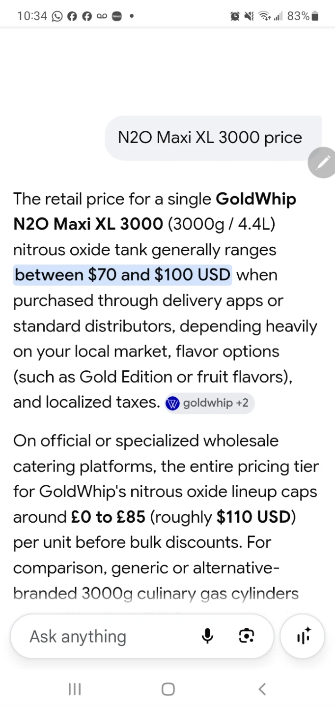 GoldWhip N2O Maxi XL 3000 Nitrous Oxide Cylinder - photo 2