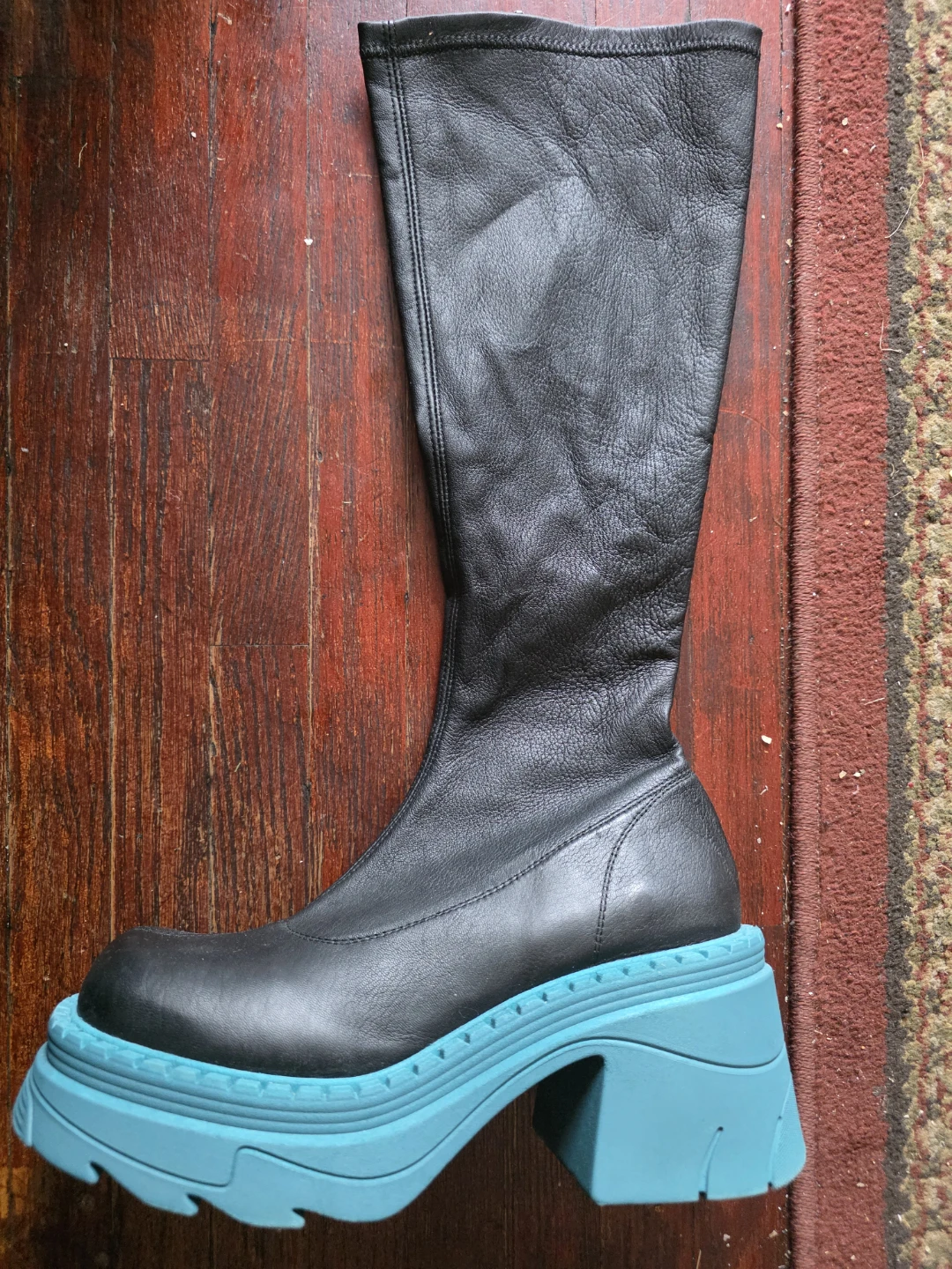 Topshop Black Leather Boots with Teal Platform - photo 3