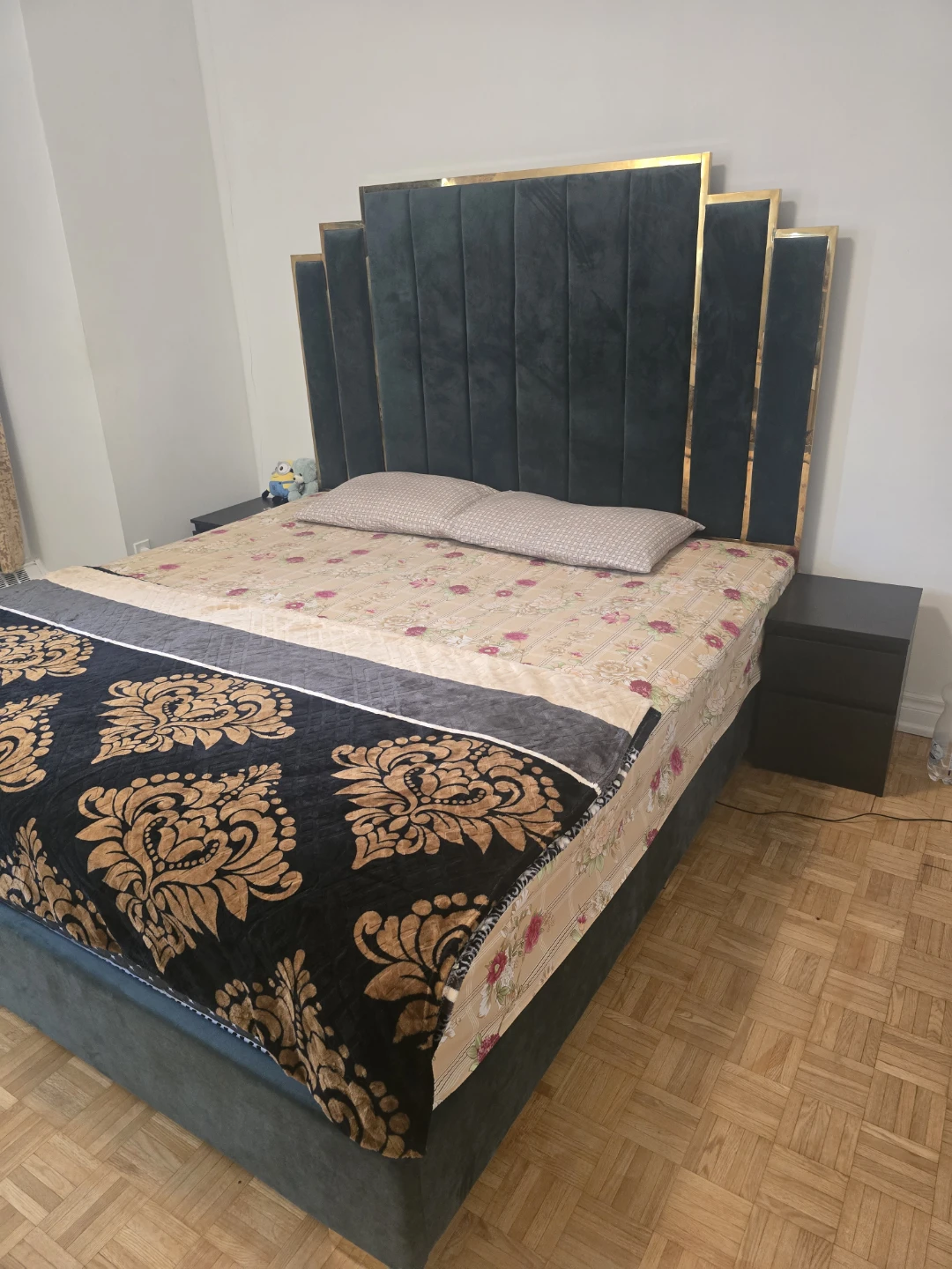 King Bed with Upholstered Headboard & Nightstands – For Sale